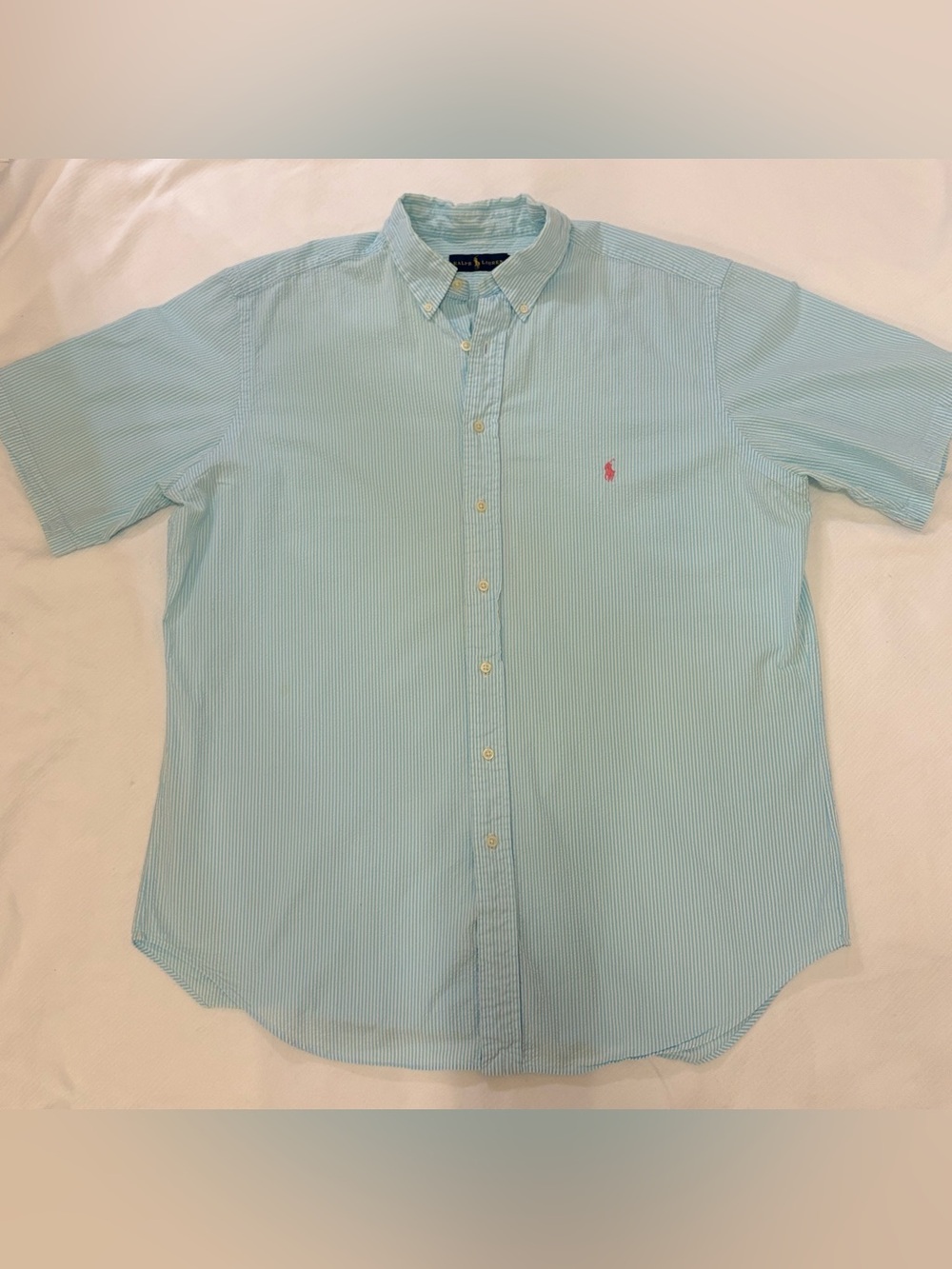 Ralph Lauren 100% Cotton Seersucker Striped Button-Down Shirt
